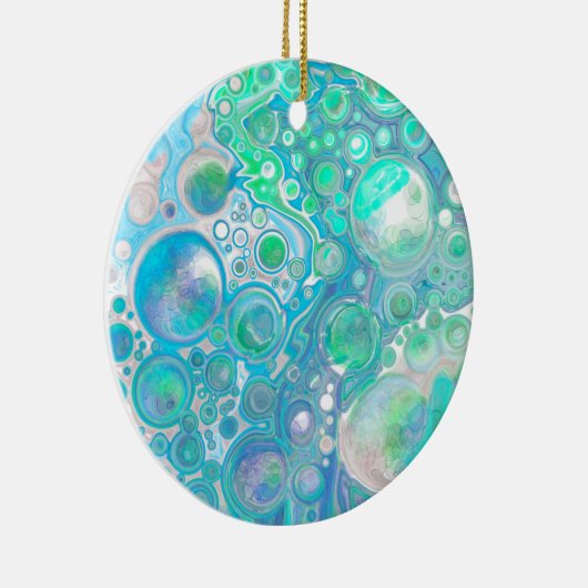 シーガラスブルーとグリーン絵画の注ぎ効果 セラミックオーナメント (右)