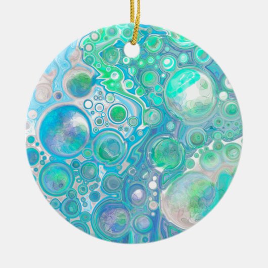 シーガラスブルーとグリーン絵画の注ぎ効果 セラミックオーナメント (正面)