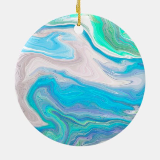 シーガラスブルーとグリーン絵画の注ぎ効果 セラミックオーナメント (裏面)