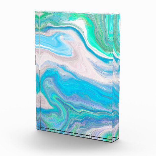 シーガラスブルーと緑の大理石の流体アート フォトブロック (右)