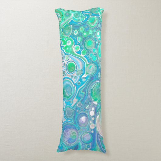 シーガラスブルーと緑の大理石の流体アート ボディピロー (正面縦)