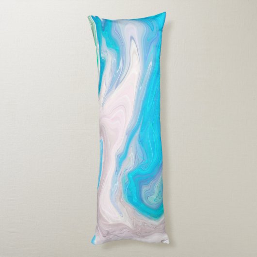 シーガラスブルーと緑の大理石の流体アート ボディピロー (裏面 (縦))