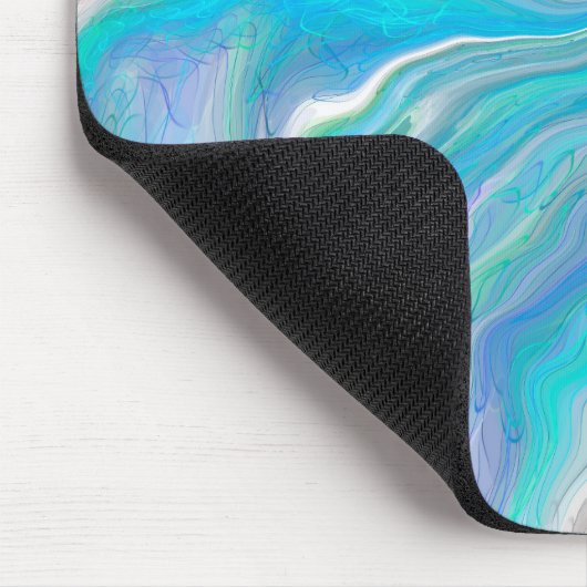 シーガラスブルーと緑の大理石の流体アート マウスパッド (コーナー)