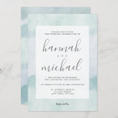 シーガラスブルーグリーンウォーターモダンカラー結婚ズ 招待状 (正面/裏面)