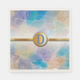 シーガラスモノグラムビーチ結婚式紙ナプキン スタンダードランチョンナプキン