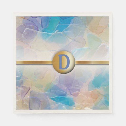 シーガラスモノグラムビーチ結婚式紙ナプキン スタンダードランチョンナプキン (正面)