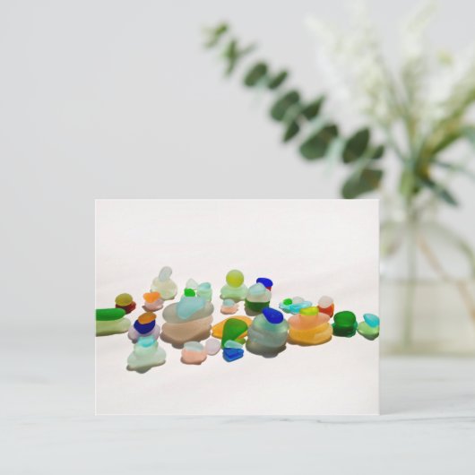 シーガラス、ビーチガラスの明るい虹のポストカード ポストカード (スタンド正面)