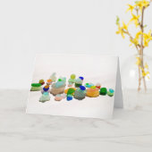 シーガラス、ビーチガラスの明るい虹空白の カード (黄色い花)