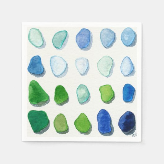 シーガラス、ビーチガラスアートナプキン スタンダードカクテルナプキン (正面)