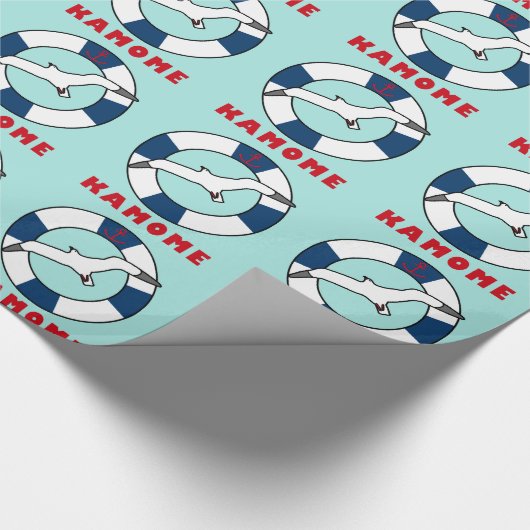 シーガルアンドスイムリングや輪ネイビーブルー ラッピングペーパー (角)