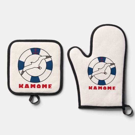 シーガルアンドスイムリングや輪ネイビーブルー 鍋つかみ&鍋敷きセット (正面)