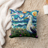 シーガルバンゴッホスタイルビーチスカイブルーティール（緑がかった色） クッション (ブランケット)