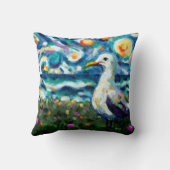 シーガルバンゴッホスタイルビーチスカイブルーティール（緑がかった色） クッション (裏面)