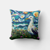 シーガルバンゴッホスタイルビーチスカイブルーティール（緑がかった色） クッション (正面)