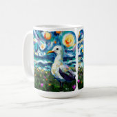 シーガルバンゴッホスタイルビーチスカイブルーティール（緑がかった色） コーヒーマグカップ (正面左)
