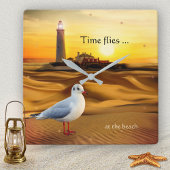 シーガルライトハウスビーチサンセットウォールクロック スクエア壁時計