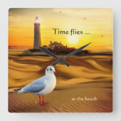 シーガルライトハウスビーチサンセットウォールクロック スクエア壁時計 (正面)