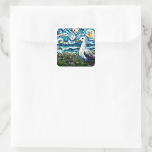 シーガルヴァンゴッホスタイルビーチ感謝していスカイユー スクエアシール (バッグ)