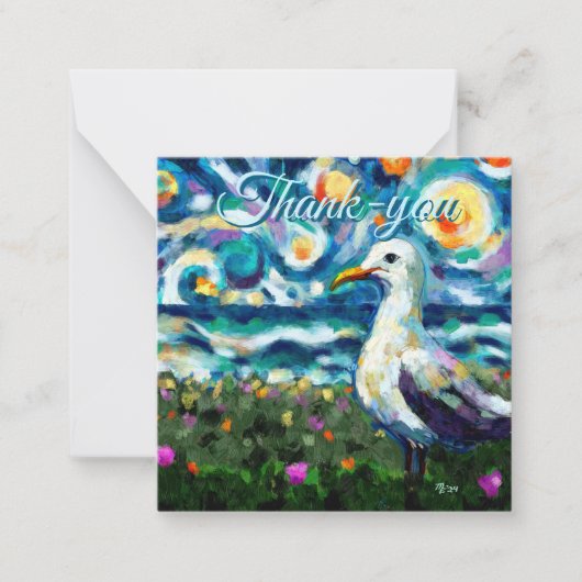 シーガルヴァンゴッホスタイルビーチ感謝していスカイユーCard ノートカード (正面)