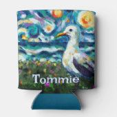 シーガルヴァンゴッホスタイルビーチ パーソナライズされた 缶クーラー (裏面)