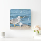 シーガル歩くオンザビーチ スクエア壁時計 (ホーム)