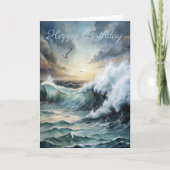 シーガル飛んでいるオーバーストミーシー誕生日カード カード (正面)