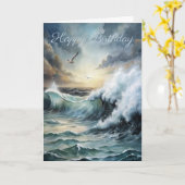 シーガル飛んでいるオーバーストミーシー誕生日カード カード (黄色い花)