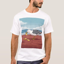 シーガル食べビーチのチップオンPEIのTシャツ