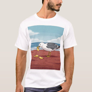 シーガル食べビーチのチップオンPEIのTシャツ Tシャツ