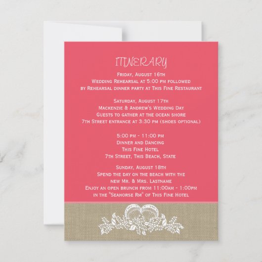 シーガーランドトロピカルビーチウェディングの予定 招待状 (正面)