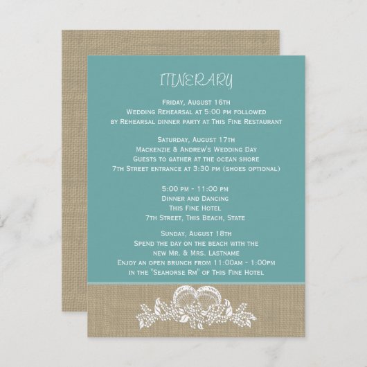 シーガーランドビーチ結婚式旅程 エンクロージャーカード (正面/裏面)