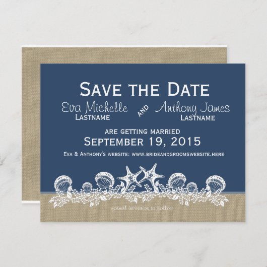 シーガーランド海軍ブルー日付を保存 招待状 (正面/裏面)