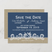 シーガーランド ネイビーブルー セーブ・ザ・デート 招待状 (正面/裏面)