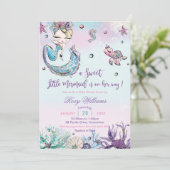 シーガールの下でシックなブロンド人魚の赤ちゃんシャワー 招待状 (スタンド正面)