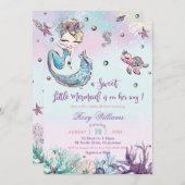 シーガールの下でシックなブロンド人魚の赤ちゃんシャワー 招待状 (正面/裏面)
