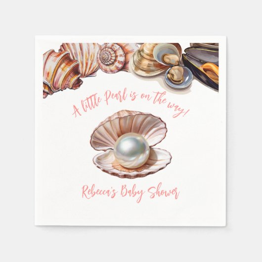 シーガールエレガントパールベビーシャワーの下 スタンダードカクテルナプキン (正面)