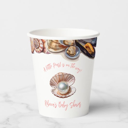 シーガールエレガントパールベビーシャワーの下 紙コップ (正面)