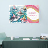 シーガールバースデーパーティーで可愛いサメ|過去記事 横断幕 (トレードショー)