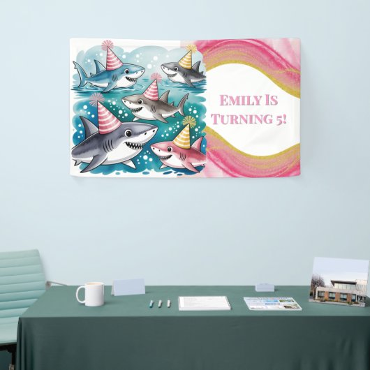シーガールバースデーパーティーで可愛いサメ|過去記事 横断幕 (トレードショー)