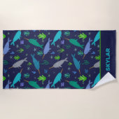 シーキッズの下の水彩金ゴールド ビーチタオル (正面)