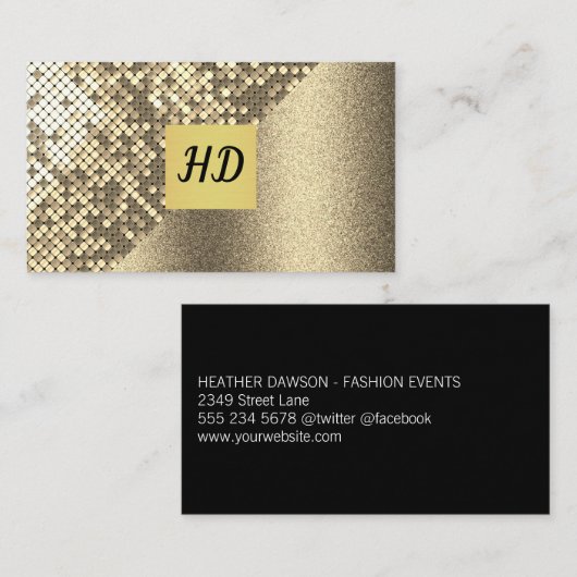 シークインとグリッター/金ゴールドルクス 名刺 (正面/裏面)