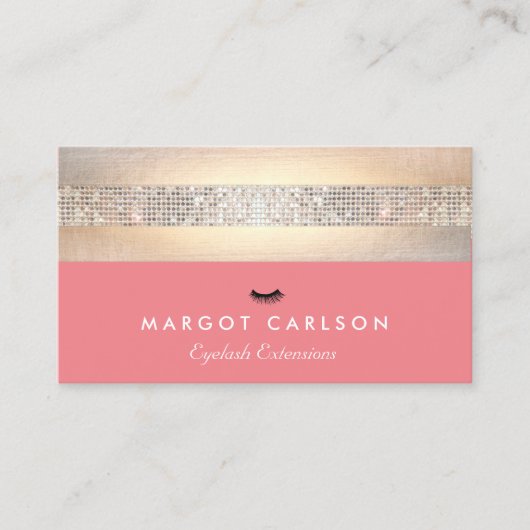 シークインと金ゴールドコーラルアイラッシュエクステンション 名刺 (正面)