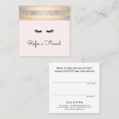 シークインと金ゴールドピンクアイラッシュエクステンション紹介 紹介カード (正面/裏面)