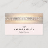 シークインと金ゴールドライトピンクまつげエクステンション 名刺 (正面)