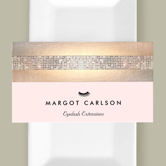 シークインと金ゴールドライトピンクまつげエクステンション 名刺