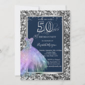 シークイングリッタードレスホログラフィー50誕生日 招待状 (正面)