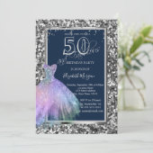 シークイングリッタードレスホログラフィー50誕生日 招待状 (スタンド正面)
