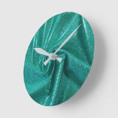 シークインスパークルグリッターティール(緑がかった色) ラウンド壁時計 (傾斜)