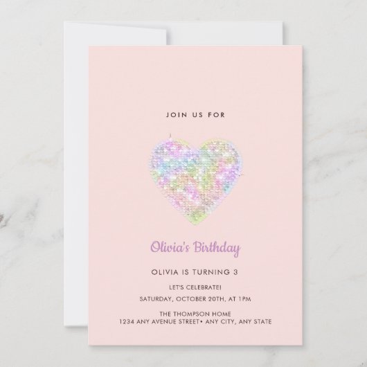 シークインズきらめくレインボーハート誕生日 招待状 (正面)