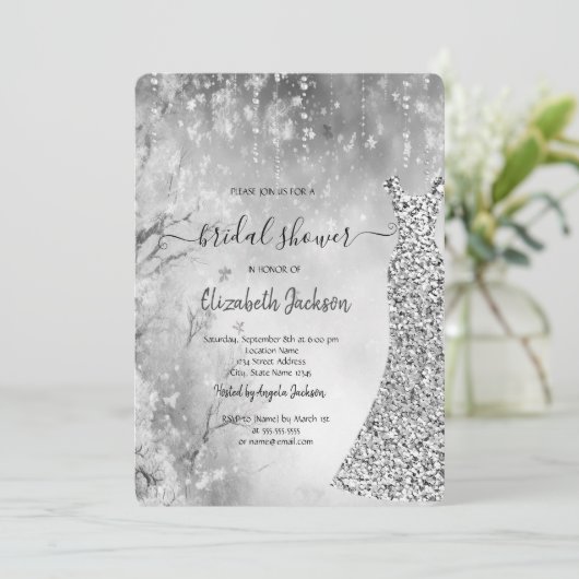 シークインズドレスウィンターランドスケープブライダルシャワー 招待状 (スタンド正面)